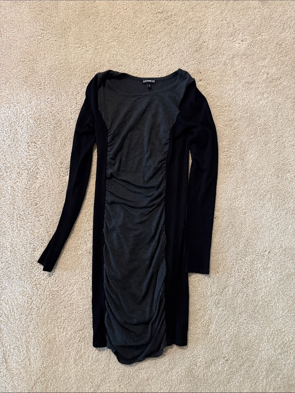 Express Black Long-Sleeve Ruched Sheath Dress